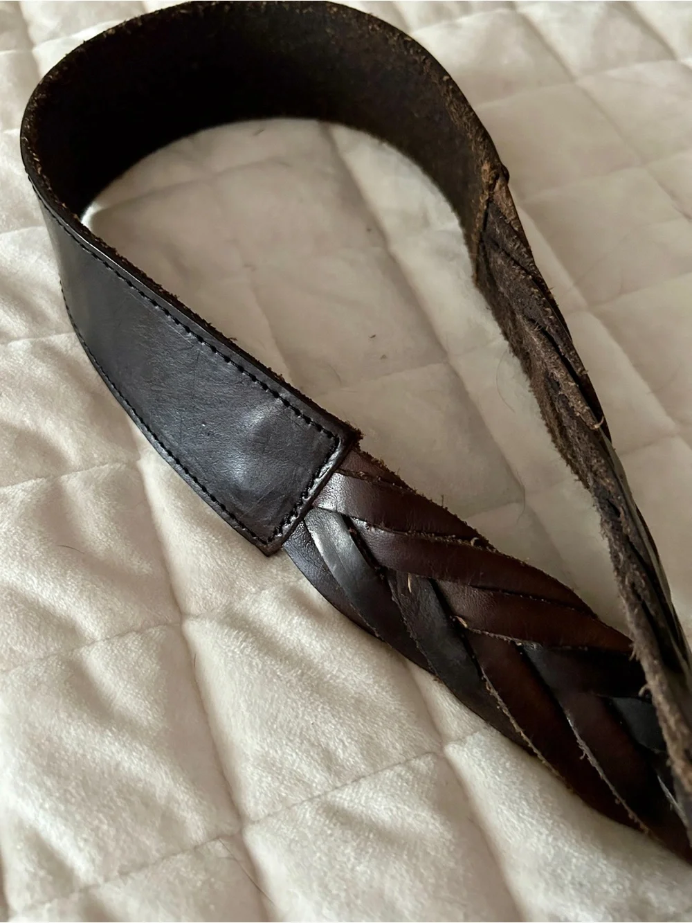 90s Y2K Braided Woven Brown Leather Chunky Belt w/ Silver Floral Engraved Buckle